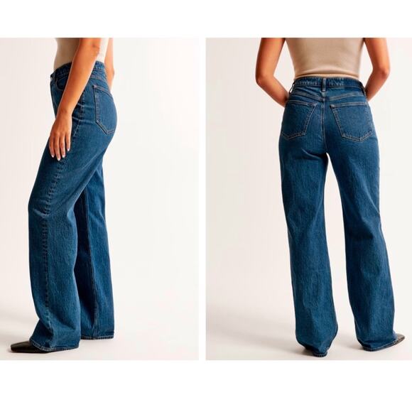 New ABERCROMBIE Curve Love High Rise 90s Relaxed Jean Dark (27, 29) SHORT inseam - Picture 2 of 10